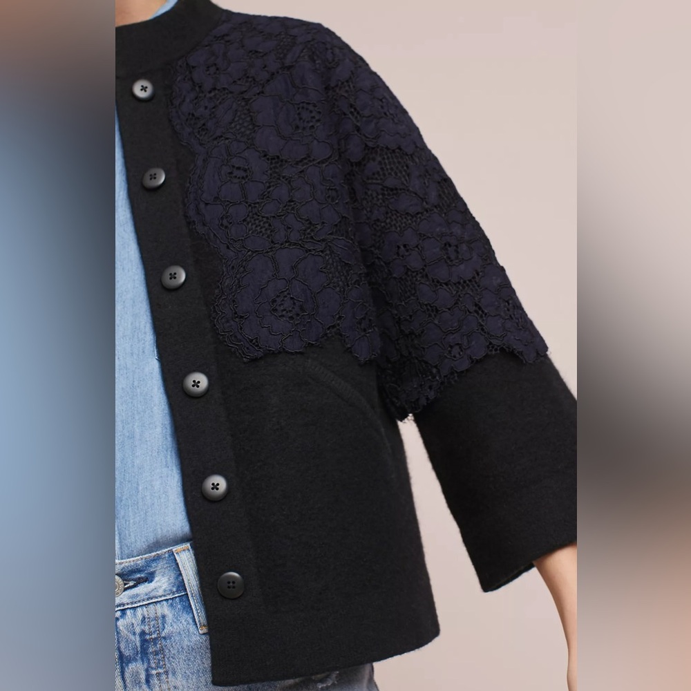 Anthropologie Field Flower Wool Lace Bell Sleeve Sweater Jacket size M - Picture 3 of 9